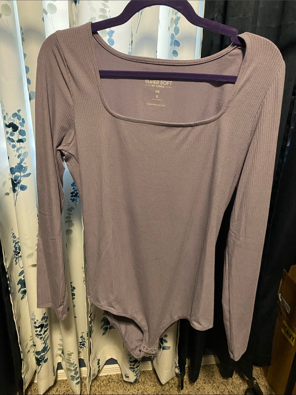 torrid Lavender Ribbed Long-Sleeve Square Neck Bodysuit